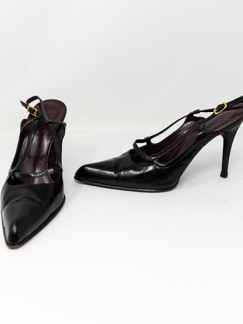 Tod's Women's Genuine Leather Strappy Slingback Pumps High Heels Shoes Black 9